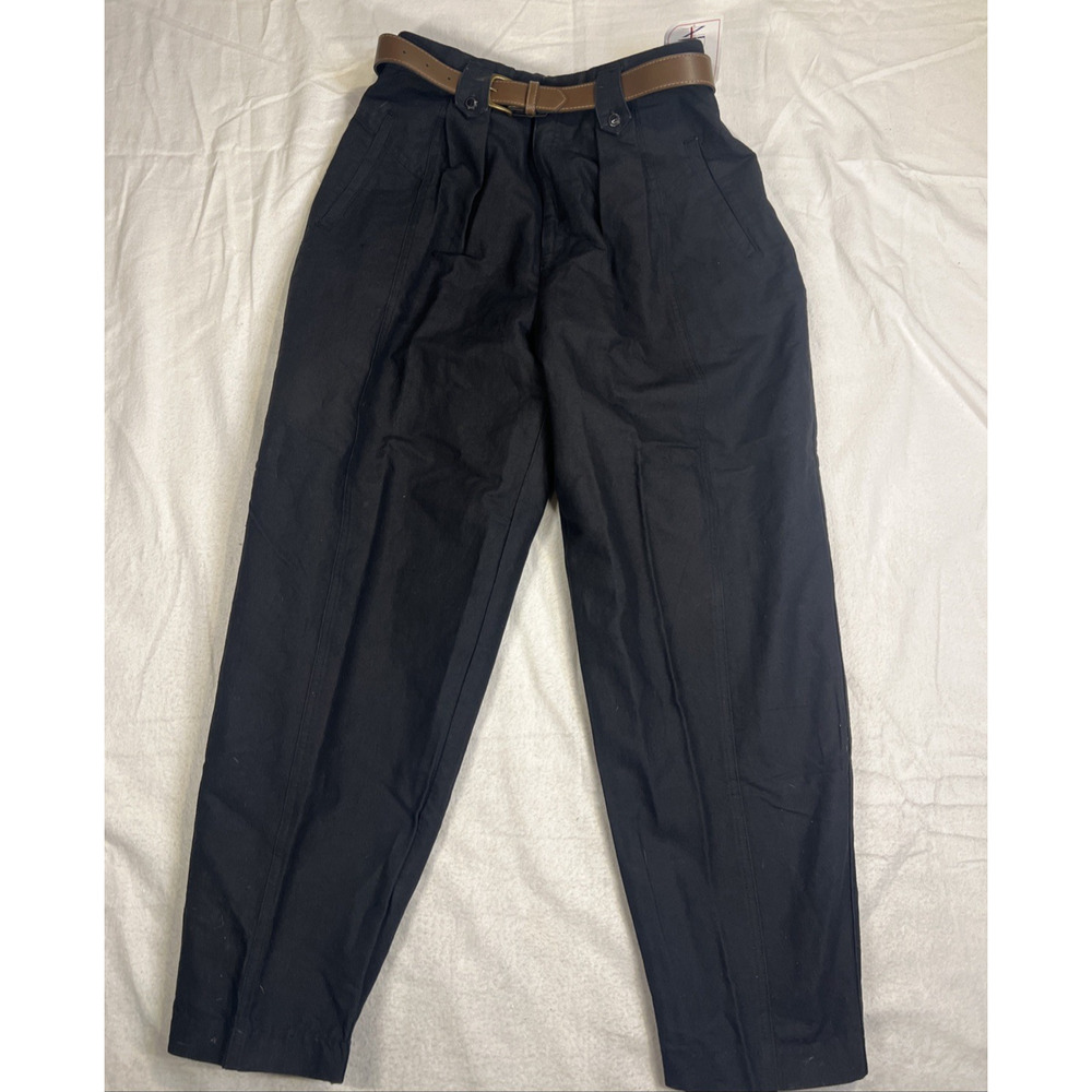 NWT VTG New Avenue High Waisted Pleated Black Wide-leg Dress Pants Belt Sz 12P